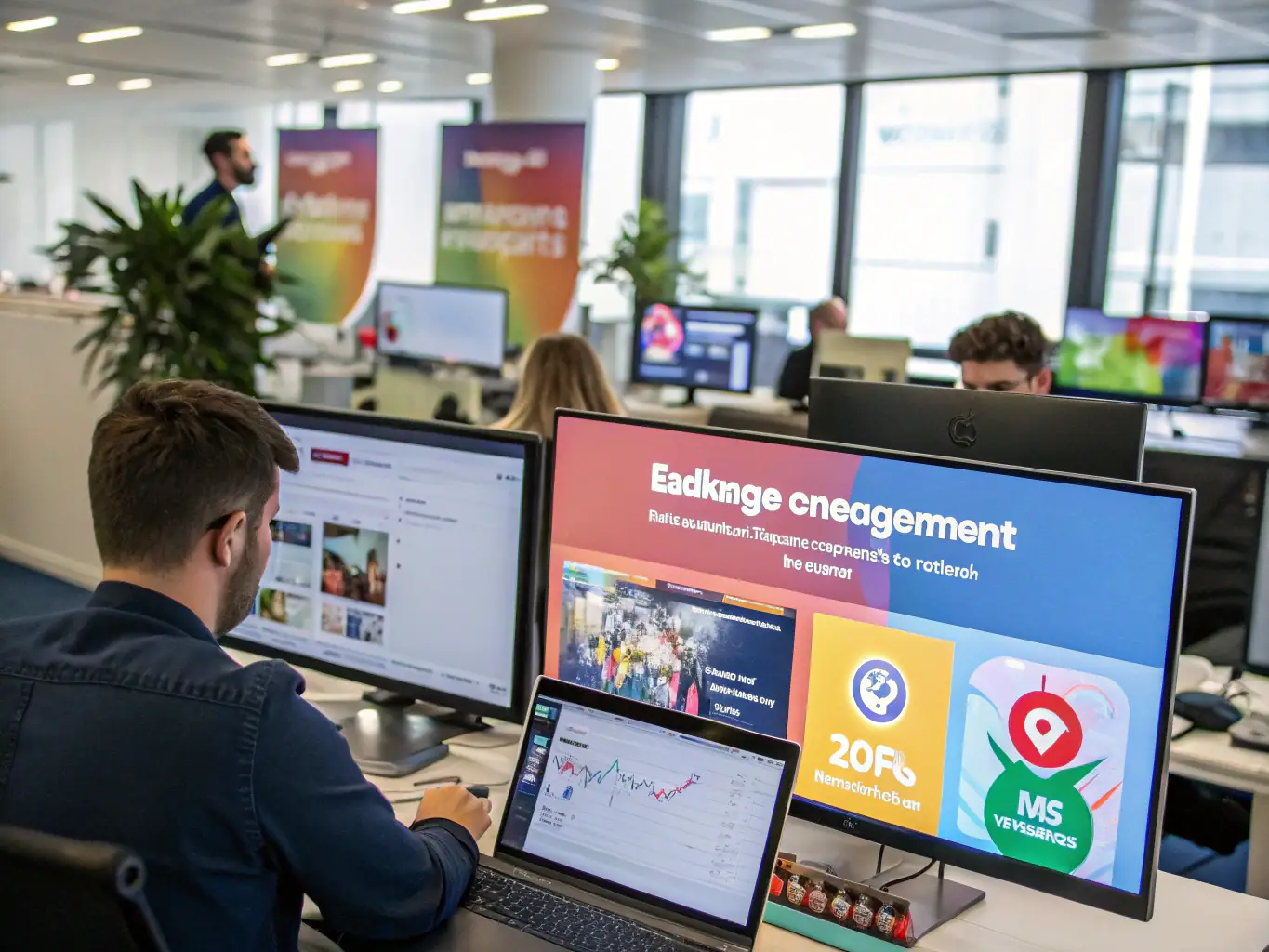 A vibrant image of a social media campaign in action on various platforms, illustrating BELMALHOUZ SERVICES LLC's expertise in creating engaging social media campaigns.