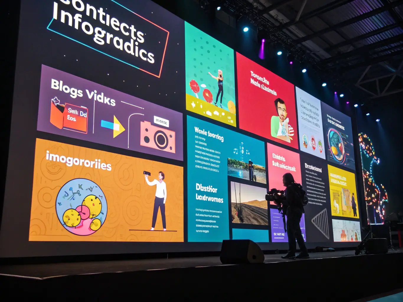 A creative image showcasing diverse content formats such as blog posts, videos, and infographics, emphasizing the importance of high-quality content creation.